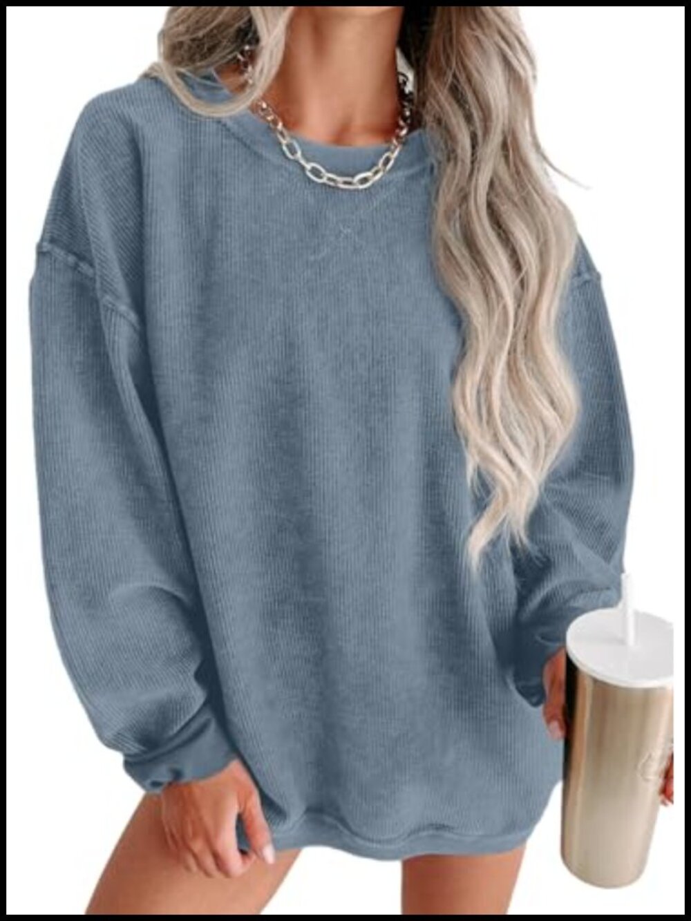 Oversized Corduroy Crewneck Pullover Sweatshirt Long Sleeve Casual Top